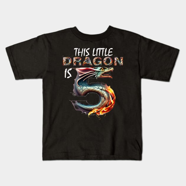 Dragon 5th Birthday Boys and Girls Kids Turning 5 Years Old Kids T-Shirt by Kawaii_Tees